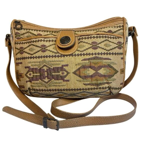 Capezio Handbags - Vintage 90s Tan Aztec Southwestern Tribal Tapestry Purse Crossbody Bag